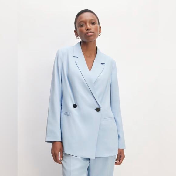Everlane The Drapey Blazer Double-Breasted Suit Jacket Chambray Blue NWT Size 00 - Picture 7 of 11